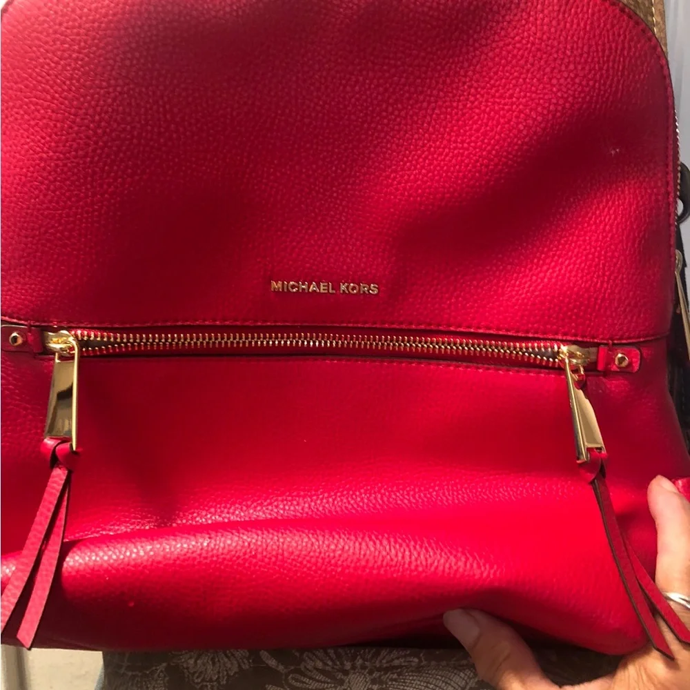 Michael Kors Vibrant Red Pebbled Leather Backpack with Gold Hardware